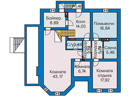 Планировка цокольного этажа :: Проект дома из газобетона 62-02