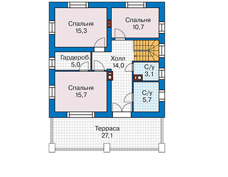 Планировка второго этажа :: Проект дома из газобетона 62-05