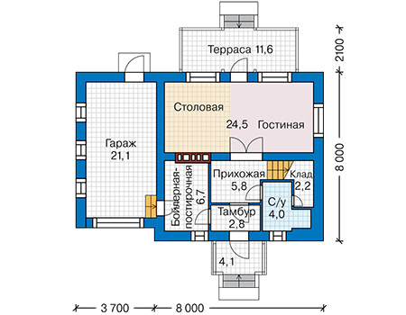 Планировка первого этажа :: Проект дома из газобетона 62-06