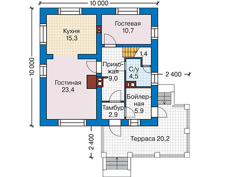 Планировка первого этажа :: Проект дома из газобетона 62-18