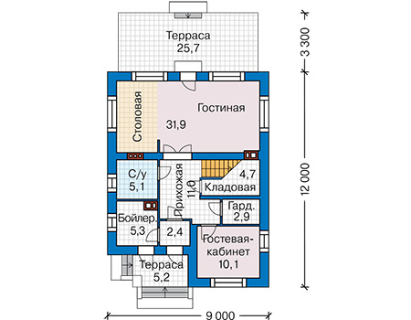 Планировка первого этажа :: Проект дома из газобетона 62-23