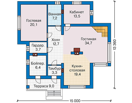 Планировка первого этажа :: Проект дома из газобетона 62-27