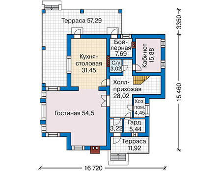 Планировка первого этажа :: Проект дома из газобетона 62-30