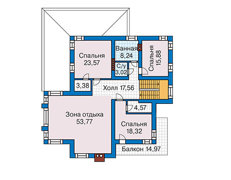 Планировка второго этажа :: Проект дома из газобетона 62-30