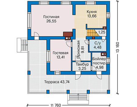 Планировка первого этажа :: Проект дома из газобетона 62-32