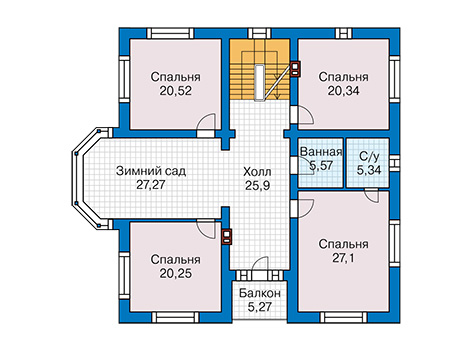 Планировка второго этажа :: Проект дома из газобетона 62-35