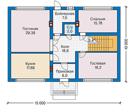 Планировка первого этажа :: Проект дома из газобетона 62-38