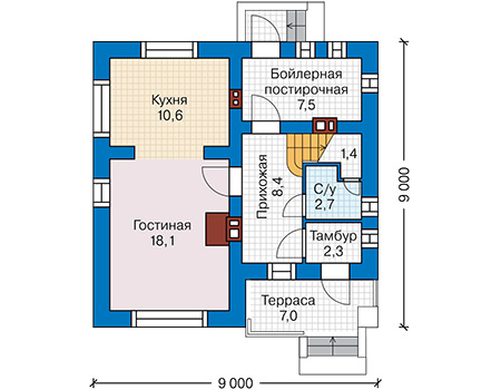 Планировка первого этажа :: Проект дома из газобетона 62-39