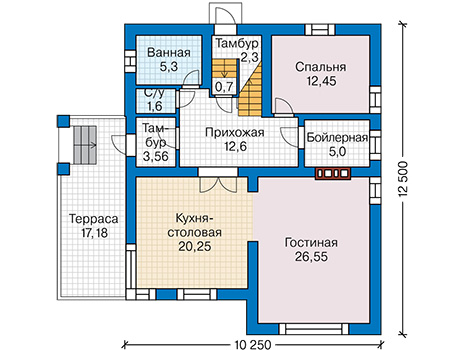 Планировка первого этажа :: Проект дома из газобетона 62-41