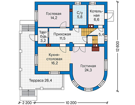 Планировка первого этажа :: Проект дома из газобетона 62-42