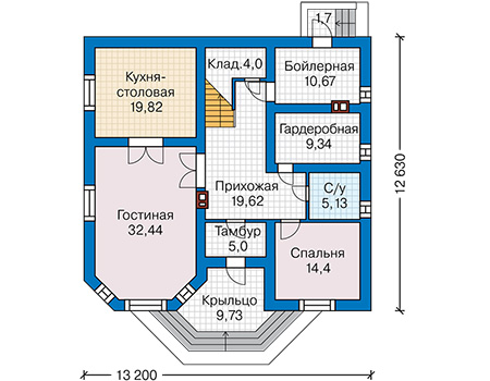 Планировка первого этажа :: Проект дома из газобетона 62-50