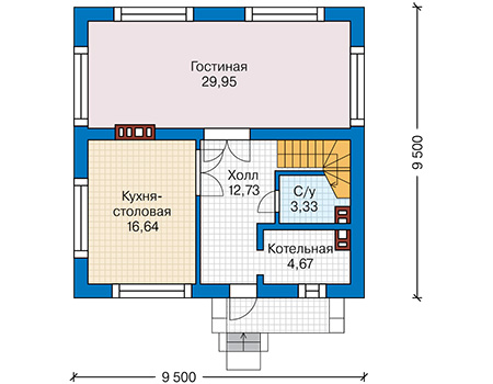 Планировка первого этажа :: Проект дома из газобетона 62-52