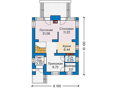 Планировка первого этажа :: Проект дома из газобетона 62-55