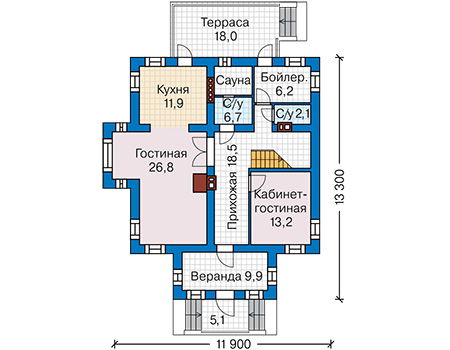 Планировка первого этажа :: Проект дома из газобетона 62-57