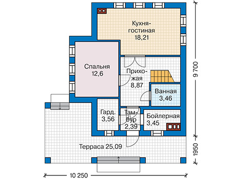 Планировка первого этажа :: Проект дома из газобетона 62-59