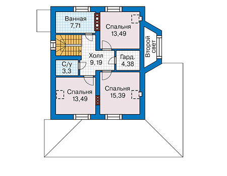 Планировка мансардного этажа :: Проект дома из газобетона 62-62