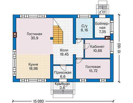 Планировка первого этажа :: Проект дома из газобетона 62-64