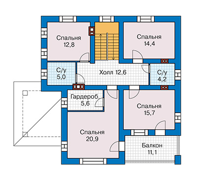 Планировка второго этажа :: Проект дома из газобетона 62-65