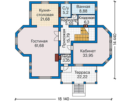 Планировка первого этажа :: Проект дома из газобетона 62-66