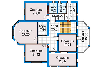 Планировка второго этажа :: Проект дома из газобетона 62-66