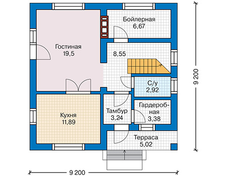 Планировка первого этажа :: Проект дома из газобетона 62-67