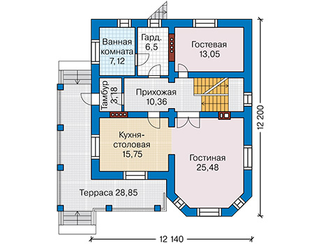 Планировка первого этажа :: Проект дома из газобетона 62-71