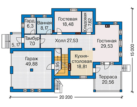 Планировка первого этажа :: Проект дома из газобетона 62-73