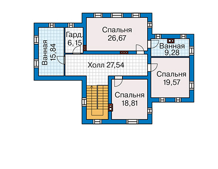 Планировка второго этажа :: Проект дома из газобетона 62-73