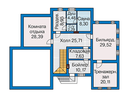 Планировка цокольного этажа :: Проект дома из газобетона 62-73