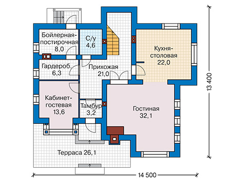 Планировка первого этажа :: Проект дома из газобетона 62-75