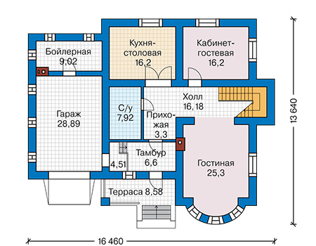 Планировка первого этажа :: Проект дома из газобетона 62-77