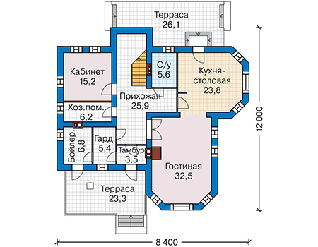 Планировка первого этажа :: Проект дома из газобетона 62-78