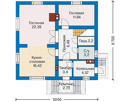 Планировка первого этажа :: Проект дома из газобетона 62-80