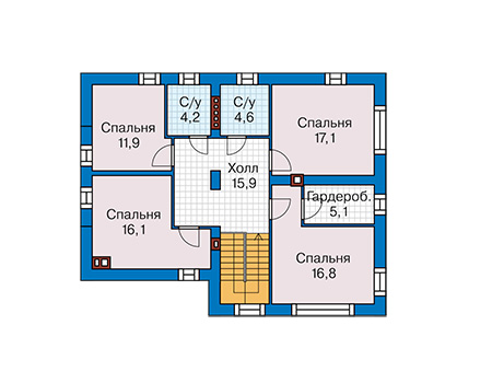 Планировка мансардного этажа :: Проект дома из газобетона 62-82