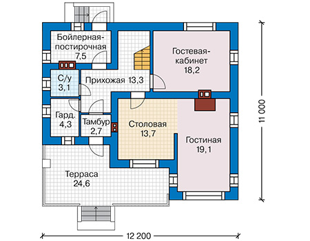 Планировка первого этажа :: Проект дома из газобетона 62-89