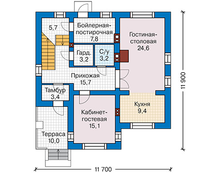 Планировка первого этажа :: Проект дома из газобетона 62-90