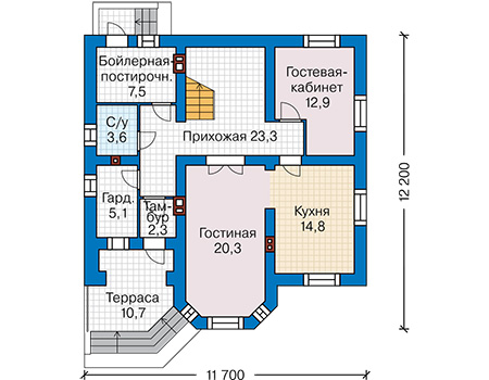 Планировка первого этажа :: Проект дома из газобетона 62-94