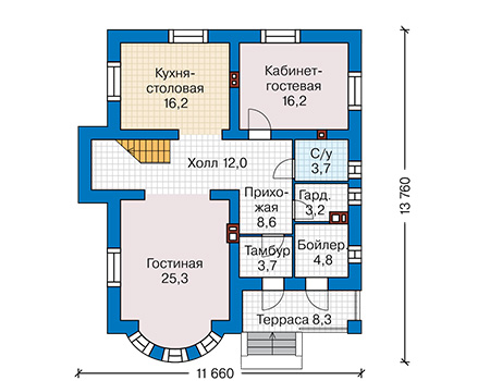 Планировка первого этажа :: Проект дома из газобетона 62-97