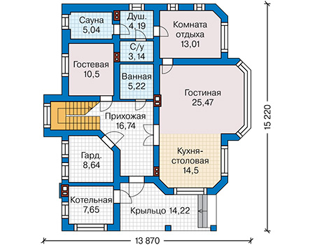 Планировка первого этажа :: Проект дома из газобетона 63-04