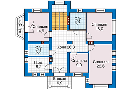 Планировка второго этажа :: Проект дома из газобетона 63-05