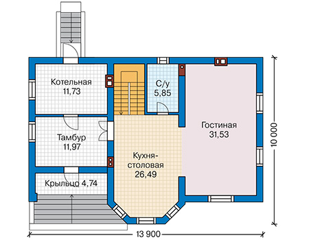 Планировка первого этажа :: Проект дома из газобетона 63-06