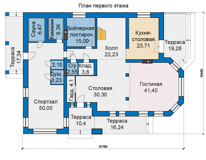 Планировка первого этажа :: Проект дома из газобетона 63-08