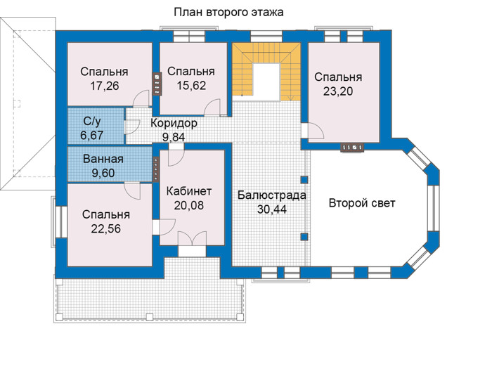 Планировка второго этажа :: Проект дома из газобетона 63-08