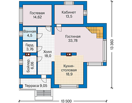 Планировка первого этажа :: Проект дома из газобетона 63-16