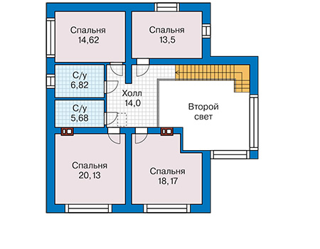 Планировка второго этажа :: Проект дома из газобетона 63-16