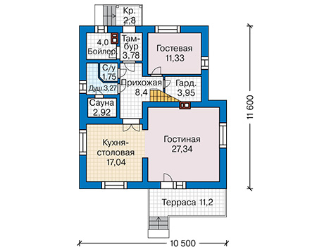 Планировка первого этажа :: Проект дома из газобетона 63-17