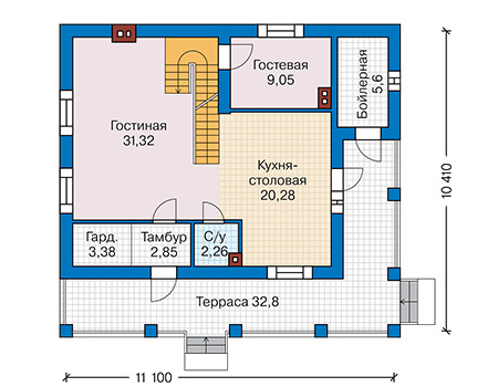 Планировка первого этажа :: Проект дома из газобетона 63-19