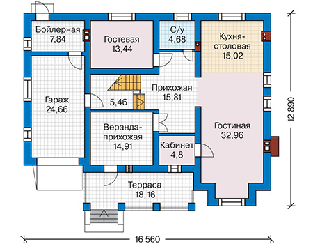 Планировка первого этажа :: Проект дома из газобетона 63-22