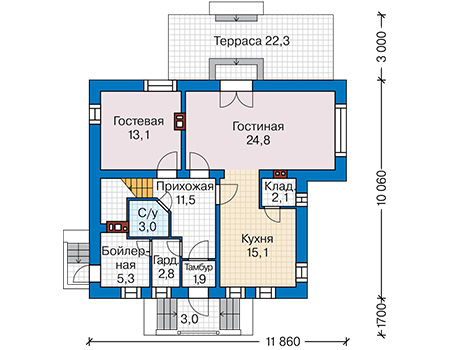 Планировка первого этажа :: Проект дома из газобетона 63-23