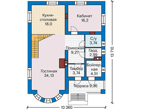 Планировка первого этажа :: Проект дома из газобетона 63-32